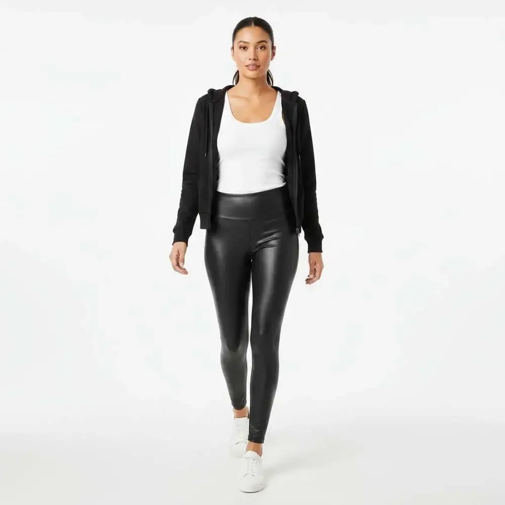 SPANX Faux Leather Leggings Black Size Large High Waist Shaping Style 2437